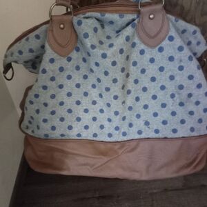 Mossimo Supply Co. Blue Polka Dot Tote with Brown Accents